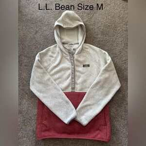 L.L. Bean Light Gray and Maroon Hoodie with 1/4 Snap Collar. EUC
